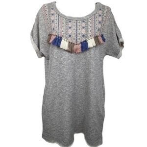 Ellison Embroidered Tasseled Terry Cloth Mini Dress Sz M